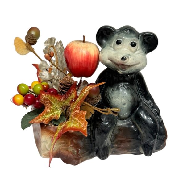 OOAK Kitschy Fall Teddy Bear Planter Made by Me - Picture 1 of 16